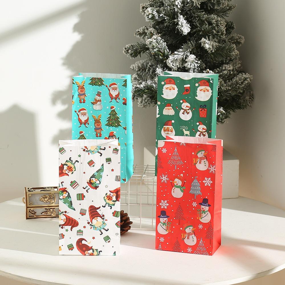8PCS Christmas Kraft Paper Bags Snowman Gift Wrapping  Party Favors Decoration