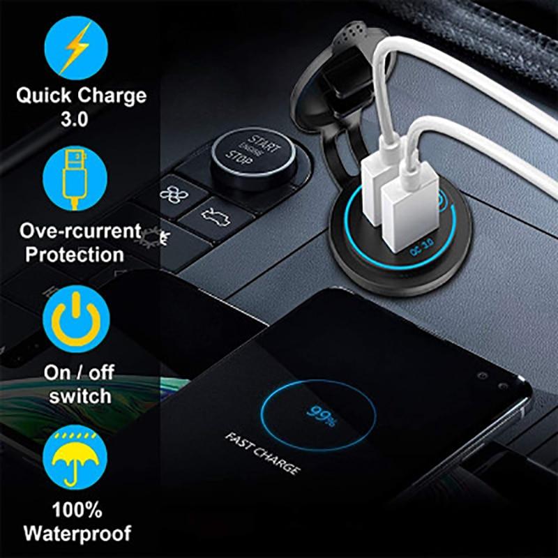 12/24V Fast Charger QC 3.0 Socket Dual USB Touch Switch Quick Charger Waterproof Vehicle Charging for Boat Van
