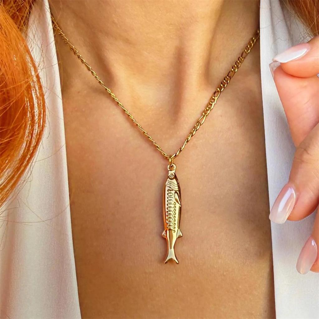 Gold-Plated Tropical Sardine Pendant Necklace - European/American Fashion Jewelry for Women