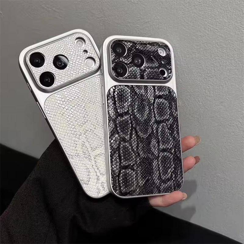 Premium Business Leather Texture Pattern Phone Case For iPhone 17 Air 16 15 14 13 Pro Max Plating Glossy Shockproof Back Cover