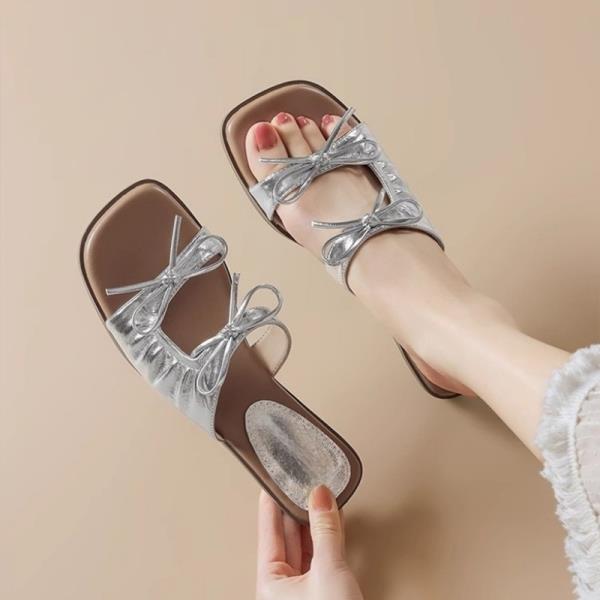 

Fashion Flat Shoes Female Slippers Women Summer Square heel Pantofle Butterfly-Knot Low Slides Block 2025 Butterfly-knot Shoes Woman 202 35