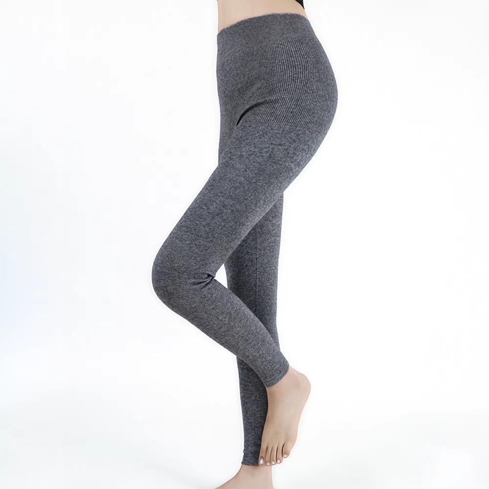 Women’s Plus Size Black Wool Cashmere-Lined Pants - Warm, Thick, Base Layer for Autumn/Winter