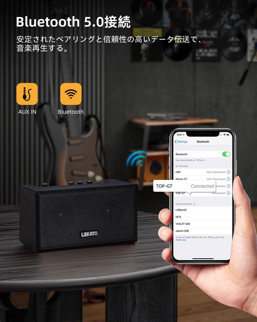 Portable 5W Mini Guitar Amplifier with Clean Overdrive Mini and Everyday Practice Effect, Bass, Bluetooth, (Black)