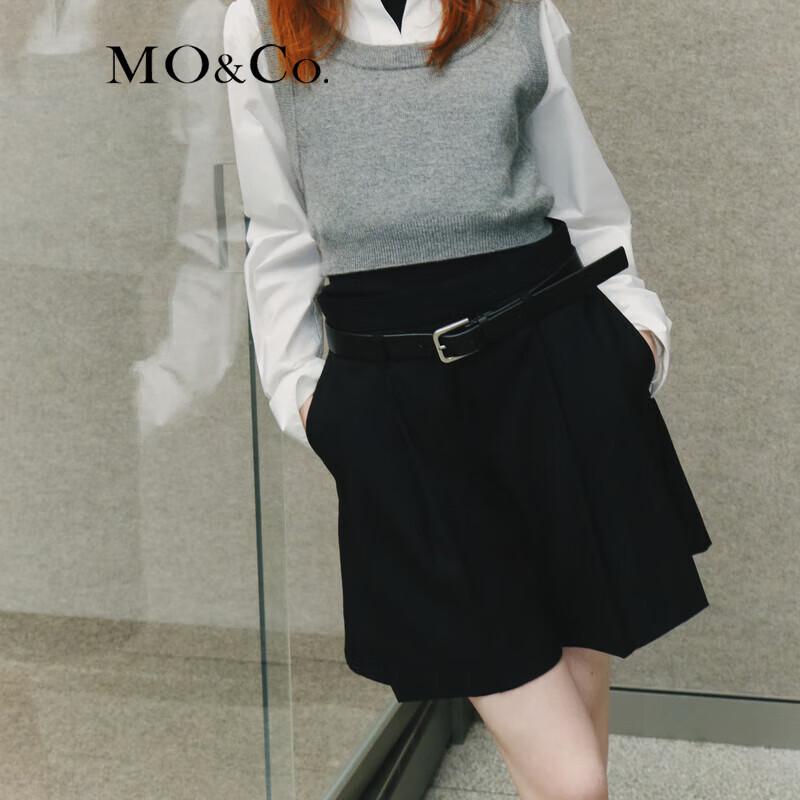 MO&Co. Wool Blend A-line Pleated Shorts with Belt