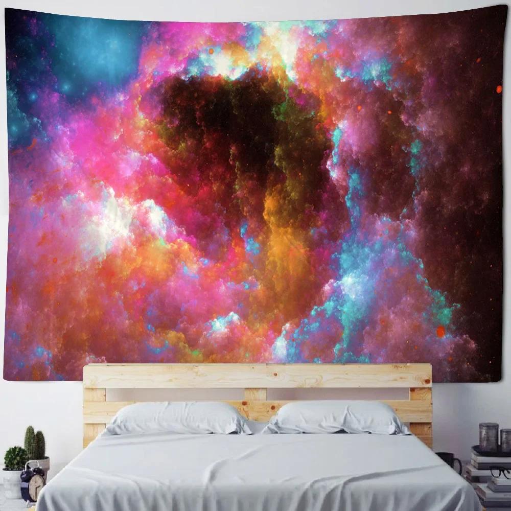 Starry Sky Wall Tapestry Home Ceiling Decoration Bohemian Style Space Planet Fabric Background Poster Bed Sheet Beach Mat