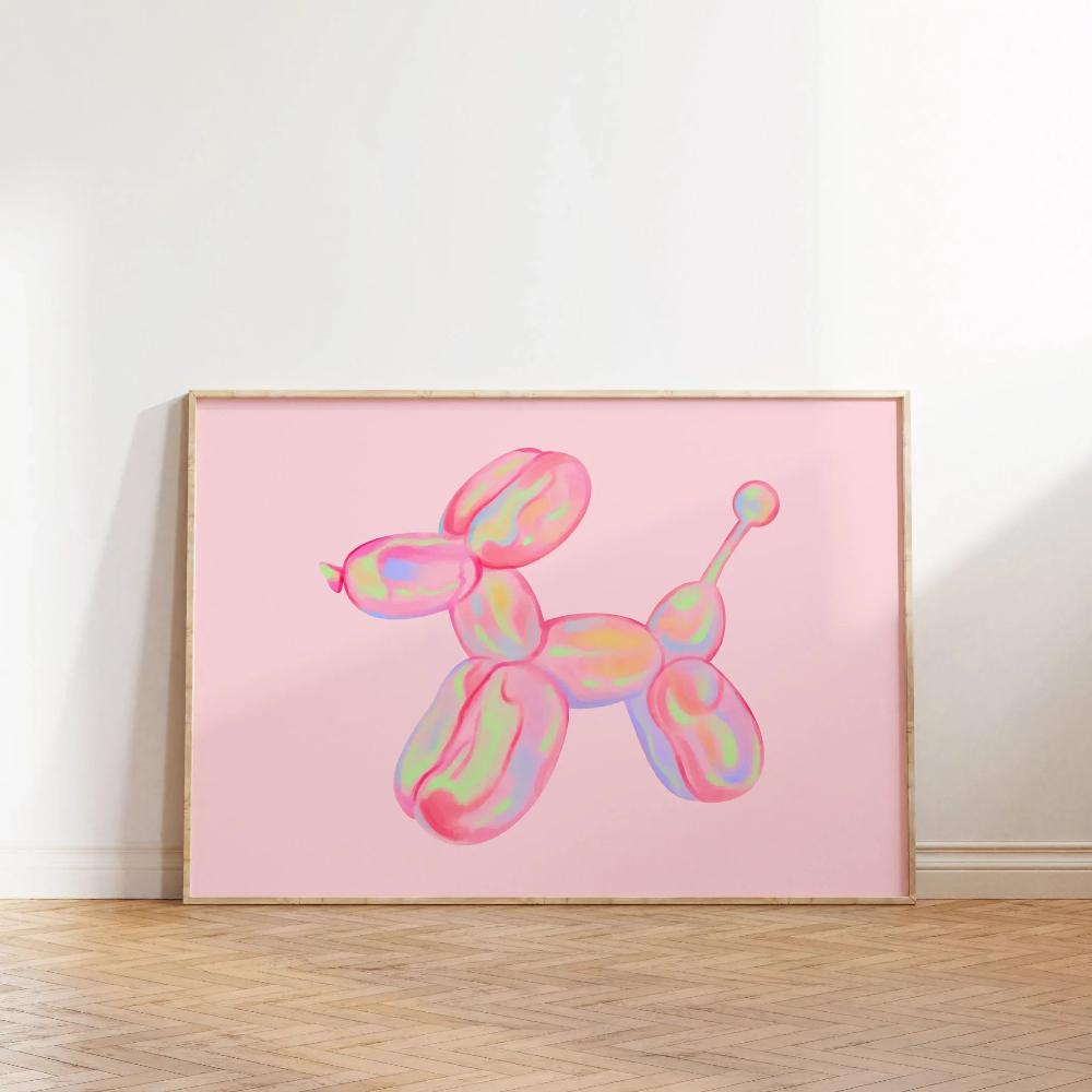 

Рожевий Собака з Повітряних Кульок Принтовані Плакати для Стін Препі Декор для Спальні Плакати для Підлітків для Кімнати в Гуртожитку Постер з Принтом Собаки Квартира в Коледжі 50X70cm Unframed