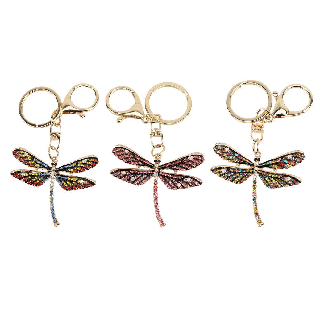 Libellen-Schlüsselanhänger, Zinklegierung, funkelnde Strasssteine, süßer Libellen-Schlüsselring für Handtasche und Rucksack