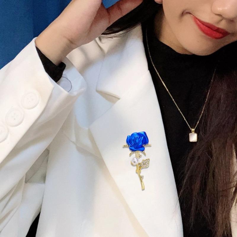 Diamond Studded, Rose Brooch, Simple, Elegant, Dripping Oil, Chest Flower, Fashionable Design Sense, Clothing Flower Accessories