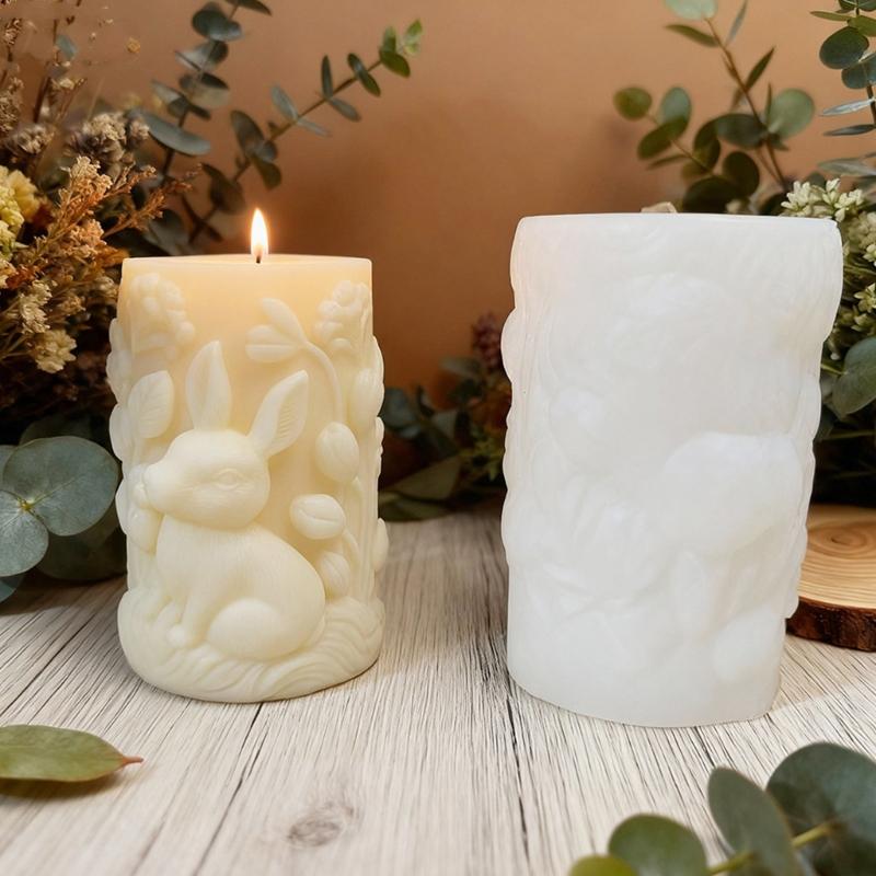 Hare Embossed Cylindrical Silicone Mold Holiday Candle Silicone Mould For Epoxy Resin Art Handmade Candle Soap Making