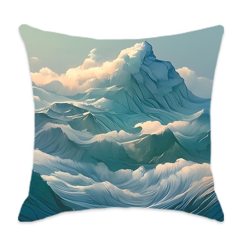 New Cyan Chinese Mountain Series Pillow, Comfortable and Soft Car Home Bedroom Bedside Pillow Cushion