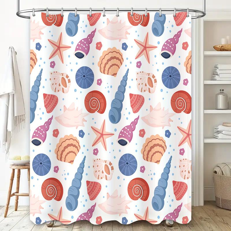Colorful Seashell Shower Curtain Waterproof Fabric Bath Decoration for Bathroom Decorations Pink Blue White Red Ocean Life Patte