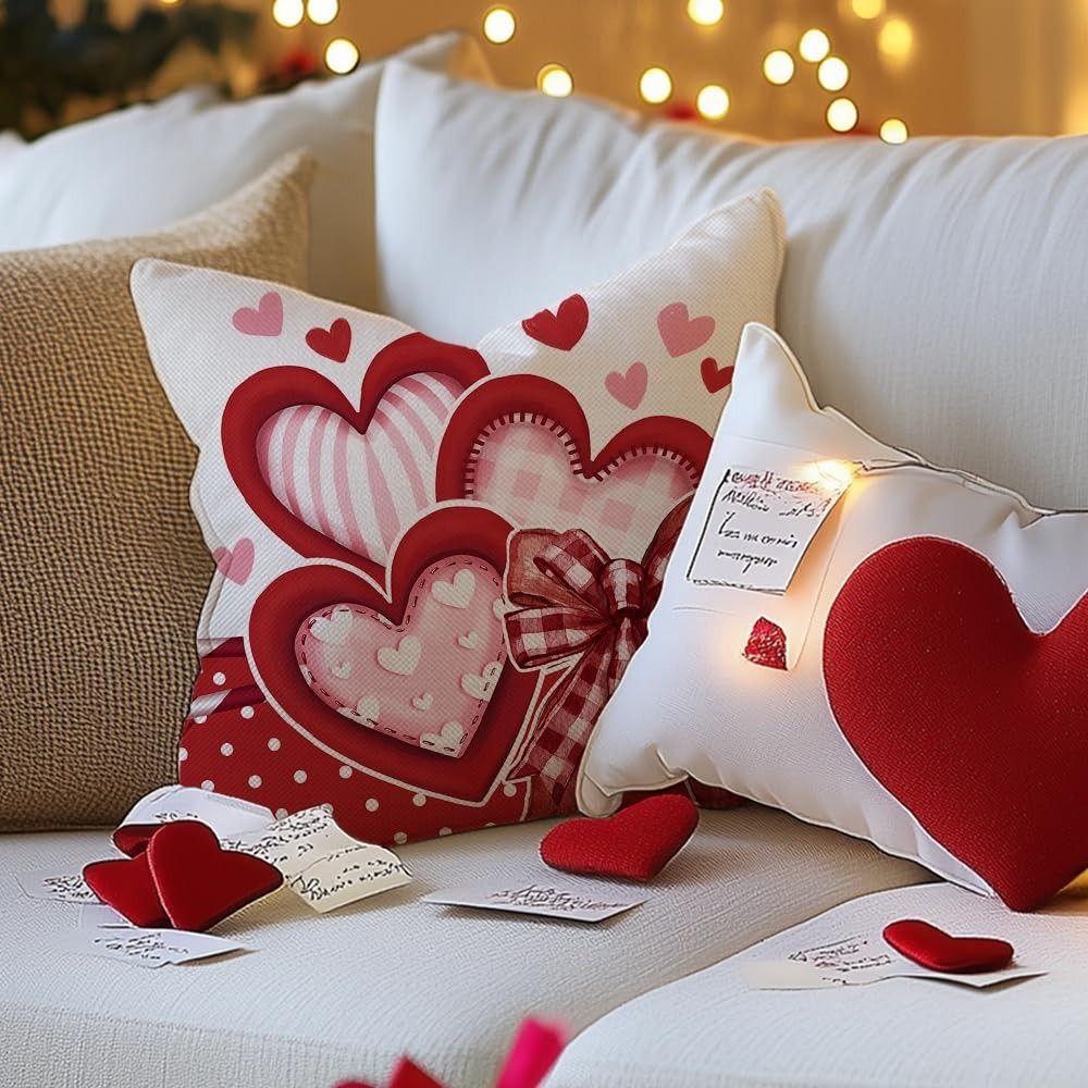 45*45cm Valentine's Day Cushion Cover Pink Red Decorative Pillowcase Love Pattern Valentine's Day Pillow Cover Headboard Pillow