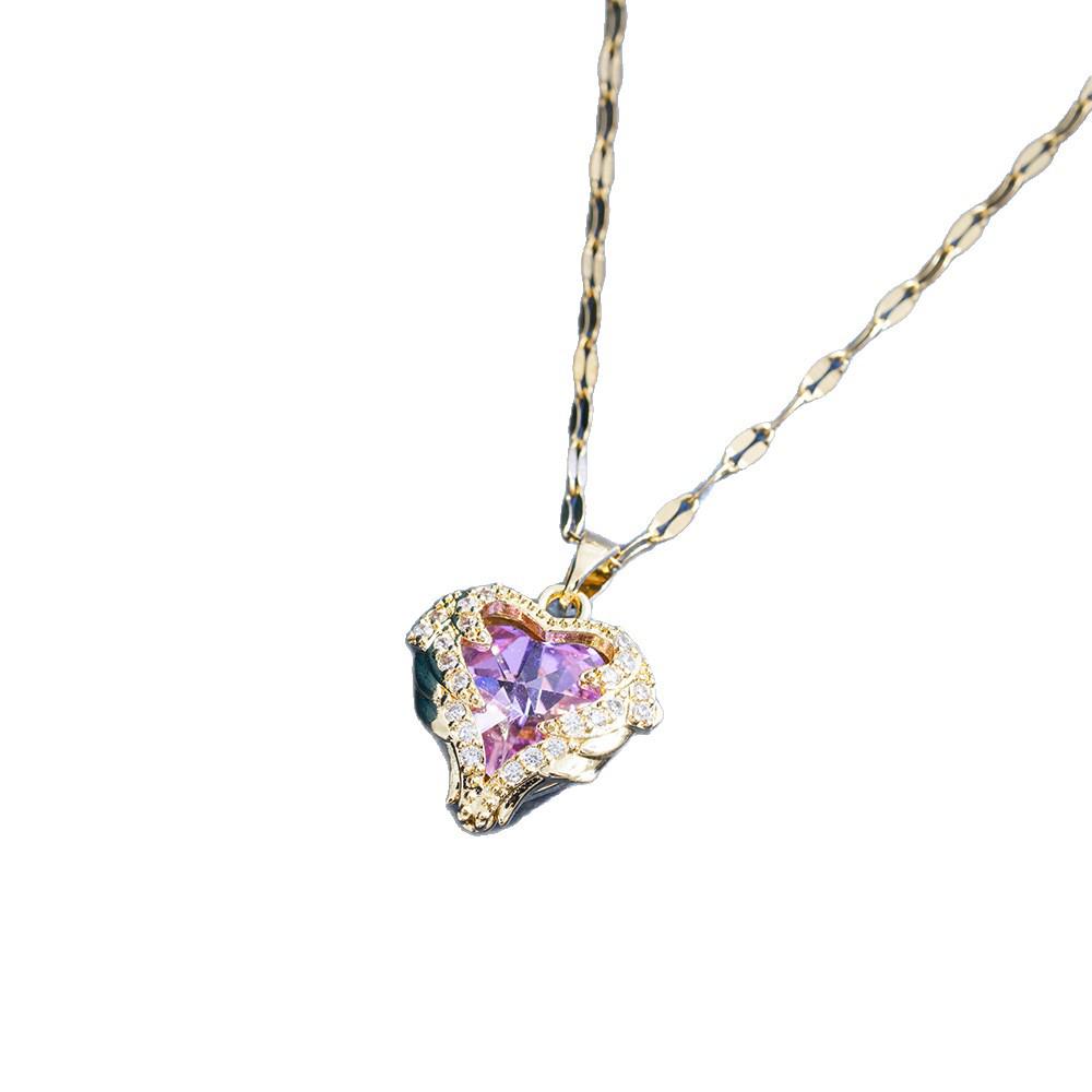 Blue-Purple Crystal Ocean Heart Necklace - Elegant Non-Fading Clavicle Chain