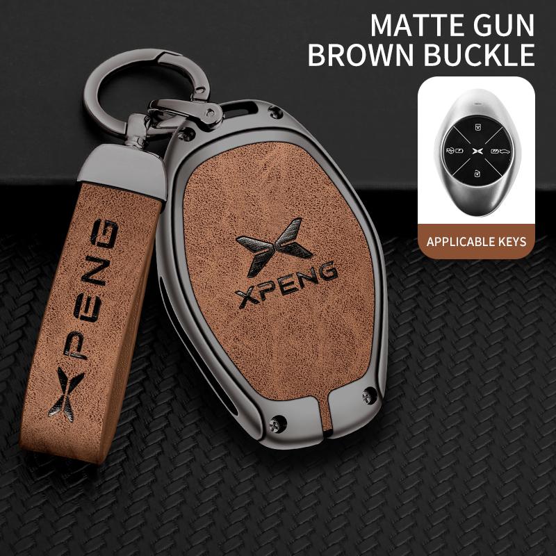 Zinc Alloy Leather Car Remote Key Cover Xpeng P7 P7I P5 G3 G3I G9 G6 Key Fob Car Key Case Protective Cover Auto Accessories