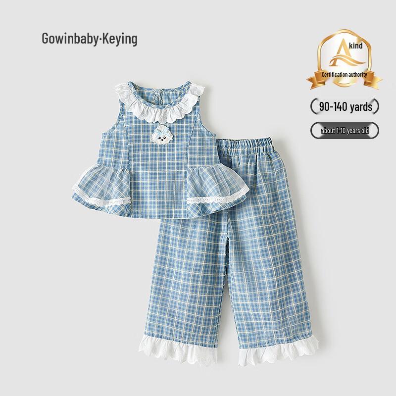 GOWINBABY Комплект для девочек: клетчатый жилет и широкие брюки S