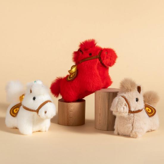 Year of The Horse Plush Keychain Cute Zodiac Animal Charm for Bag Purse Backpack Soft Stuffed Toy Lucky Gift for Friends Family