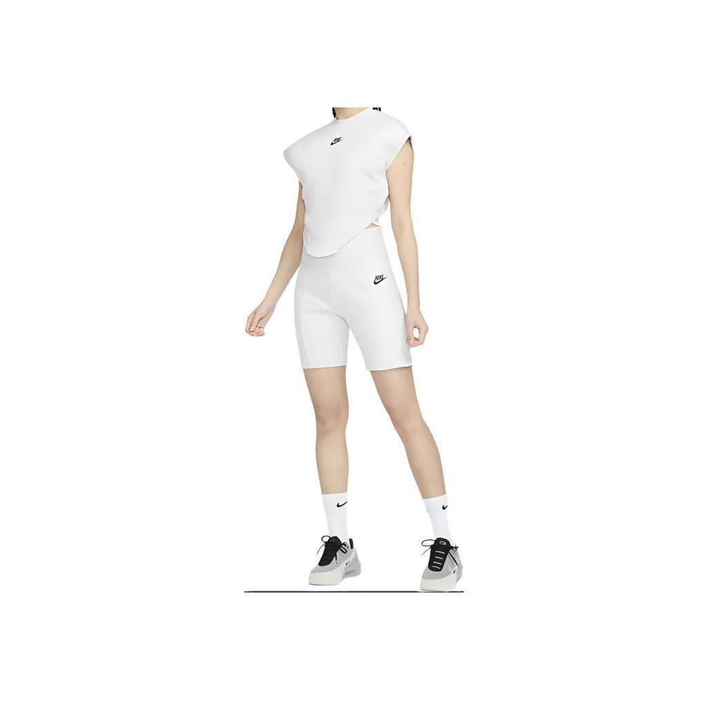 Nike Sportswear Tech Fleece Logo Print Slim High-Waisted Cycling Pants Women bottoms White FN2521-013