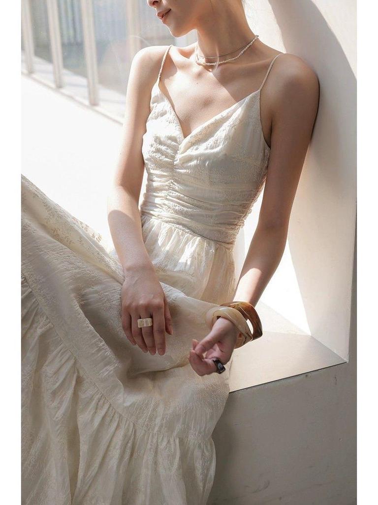 Off-White Spaghetti Strap A-Line Dress - Slim Fit, Summer 2026 Collection