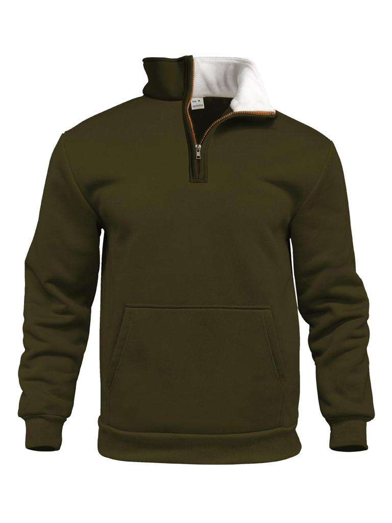 Men's Waffle Knit High Collar Half-Zip Pullover Sweatshirt - Autumn Casual Outdoor Style