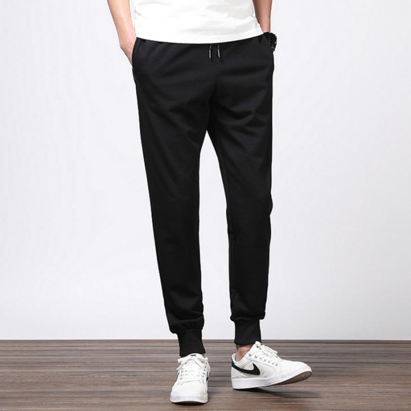 Casual Pants Men's Summer and Autumn Trend Small Feet Large Size Showing Height Loose Fat Solid Color Sports Tied Feet Nine-point Pants Versatile