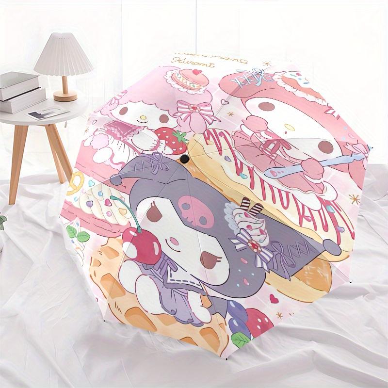 My Melody,Kuromi Automatic Folding Umbrella Simple 8 Rib Design, Bright Cartoon Pattern, Durable Iron Frame, Suitable For Travel, Outdoor, B