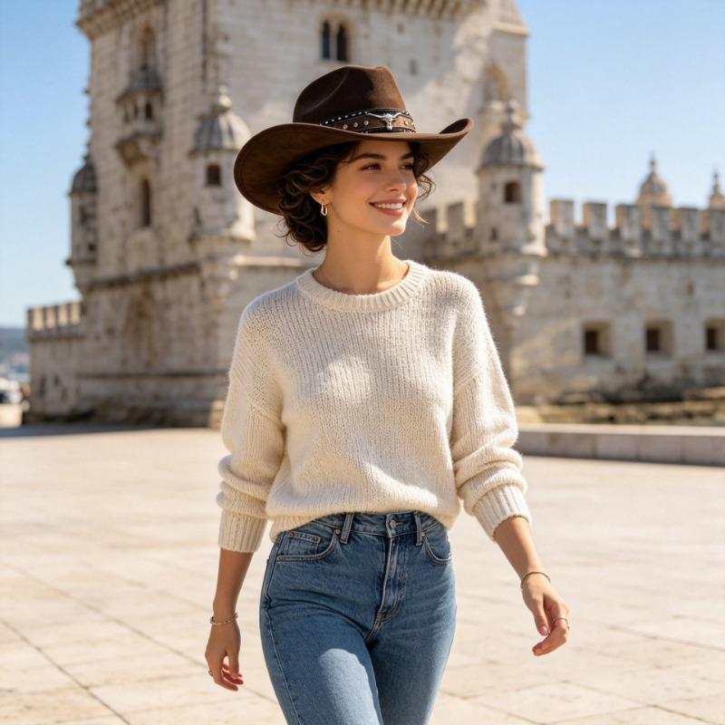Western Vintage Large Brim Fedora Hat Outdoor Fashion Hat