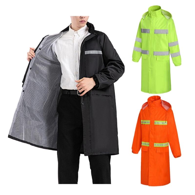 Rain Jacket High Visibility Workwears Safety Concealed Hood Fluorescent Flashing Hooded Long Length Waterproof Work Coat