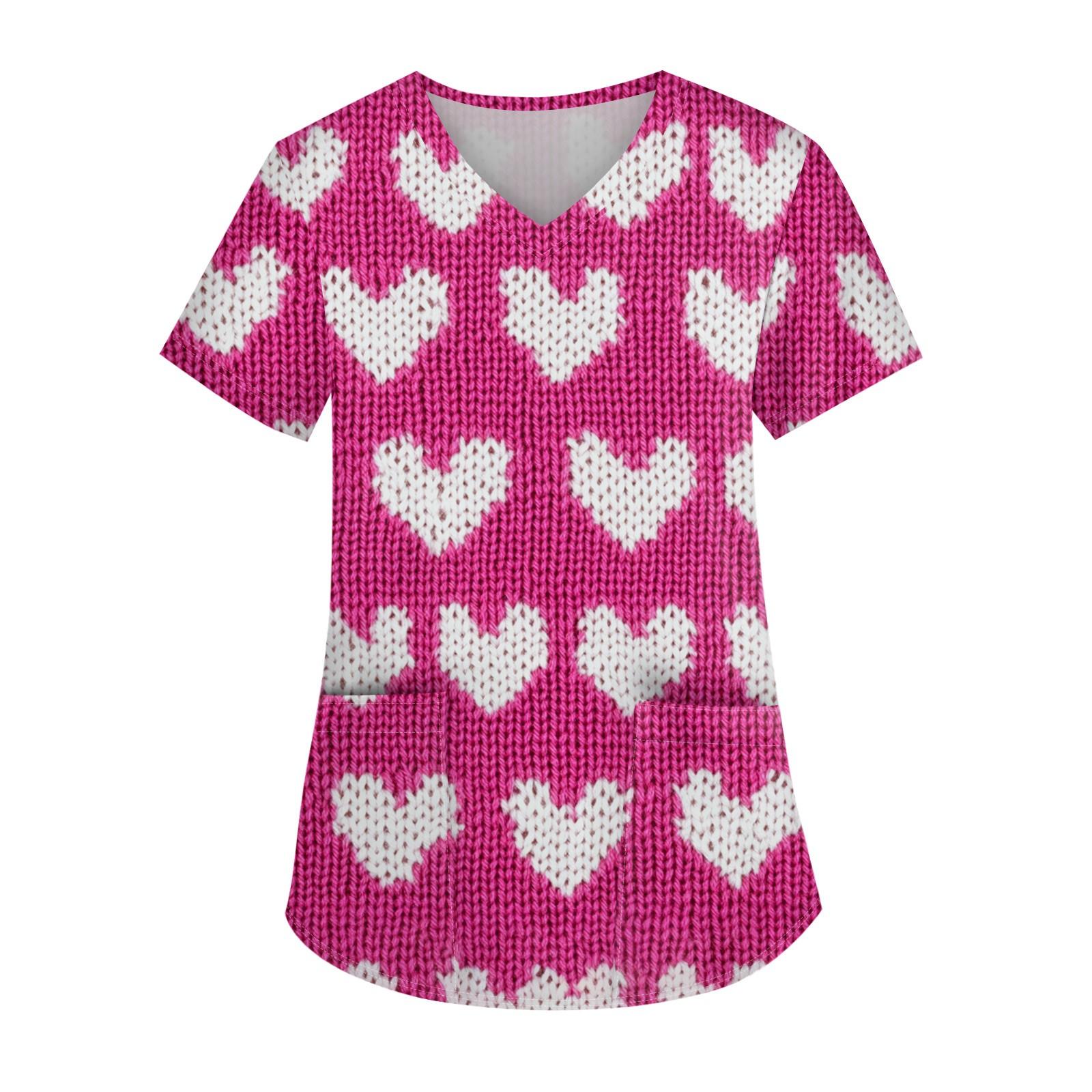 

Женская мода повседневная кофточка с коротким рукавом и принтом в виде сердца и V-образным вырезом на День святого Валентина M