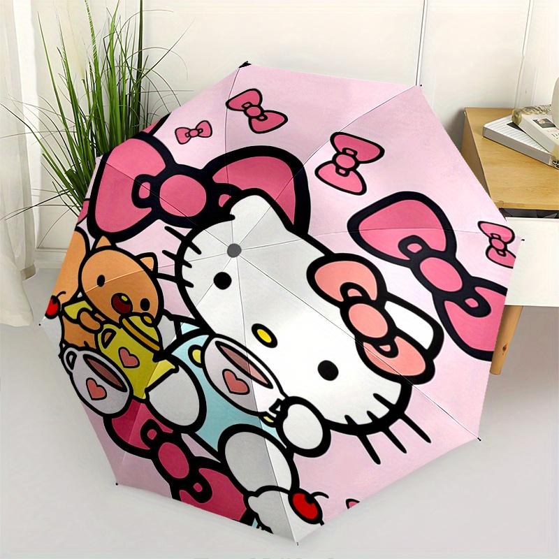 Hello Kitty,Tea Party Automatic Folding Umbrella-Simple 8-Rib Design, Bright Cartoon Pattern, Durable Iron Frame, Suitable For Travel, Outdo