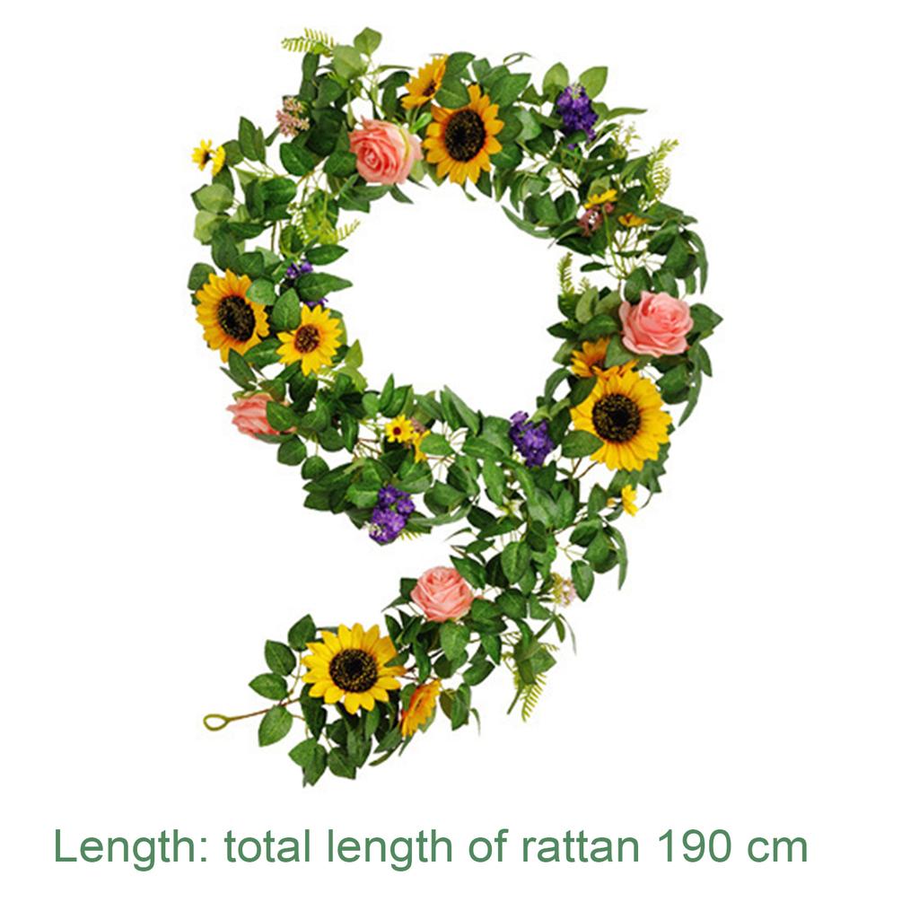 Künstliche Sonnenblumengirlande 190cm Fake Hängende Sonnenblumenranke für Hochzeitsbogen Bankett Tisch Haustür Heimdeko