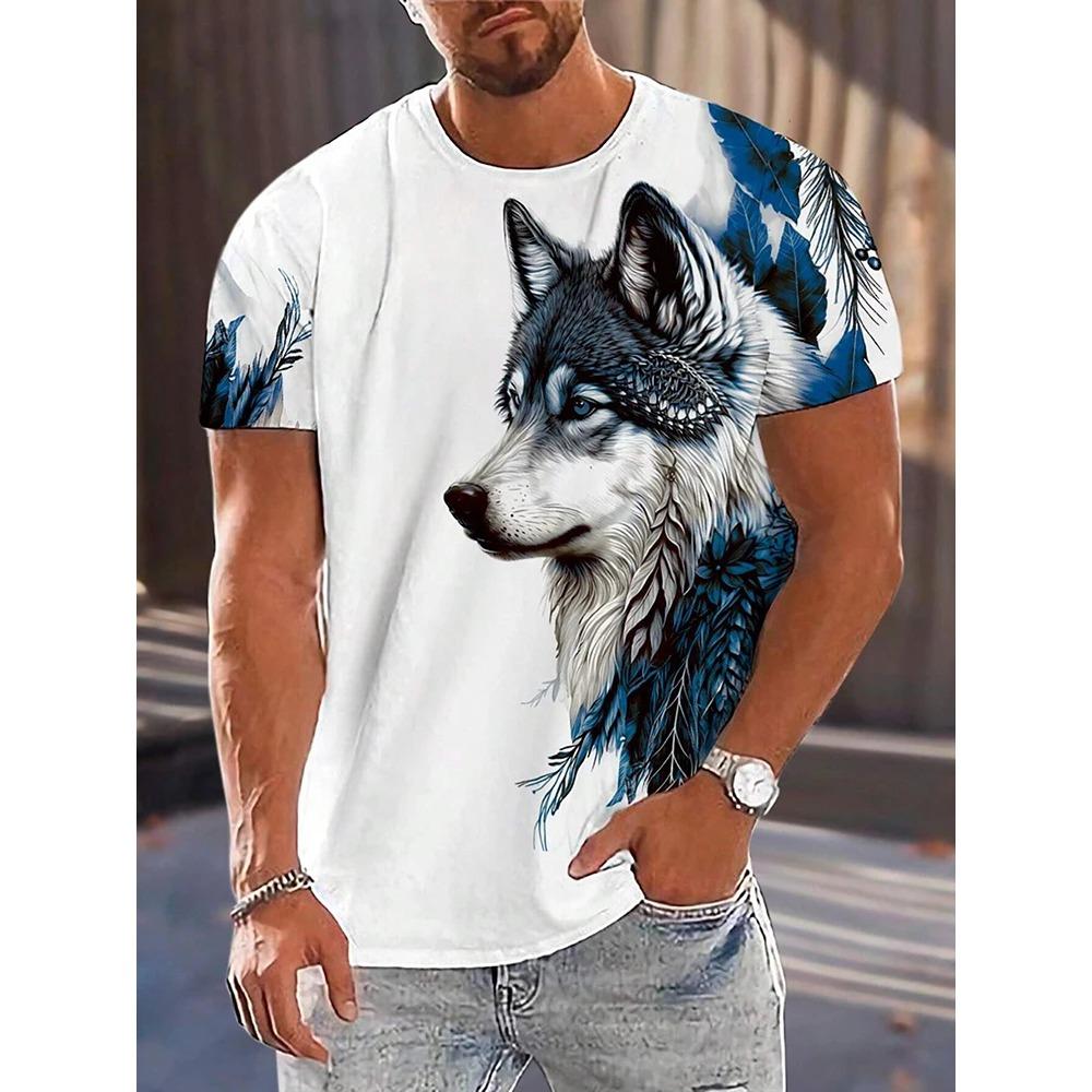 Different Pupil WolfKing Print Men's T-shirt Men's Daily Casual T-shirt Urban Street Fashion Short-sleeved Summer Outdoor Sports Tee