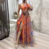 Women's Summer Dress Slanted Shoulder Mesh Printed Suspender Holiday Casual Party Dress