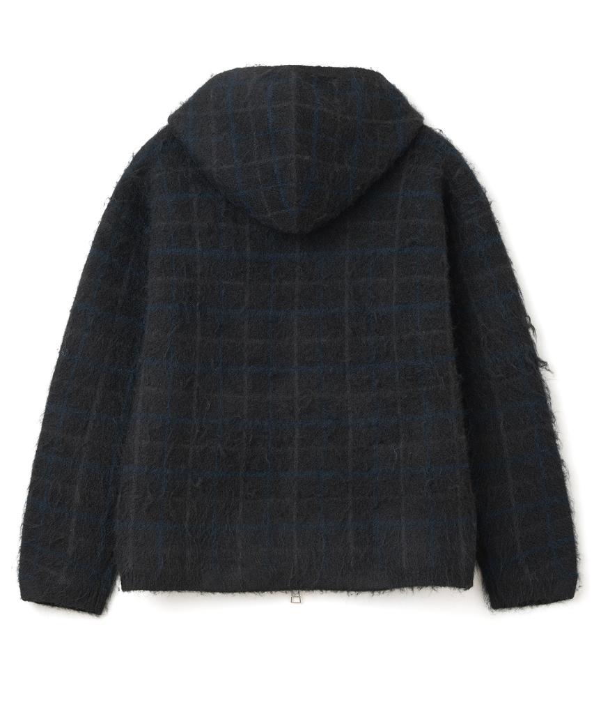 MILLO ARCHIVE Plaid Knit Zip-Up Hoodie [Black]