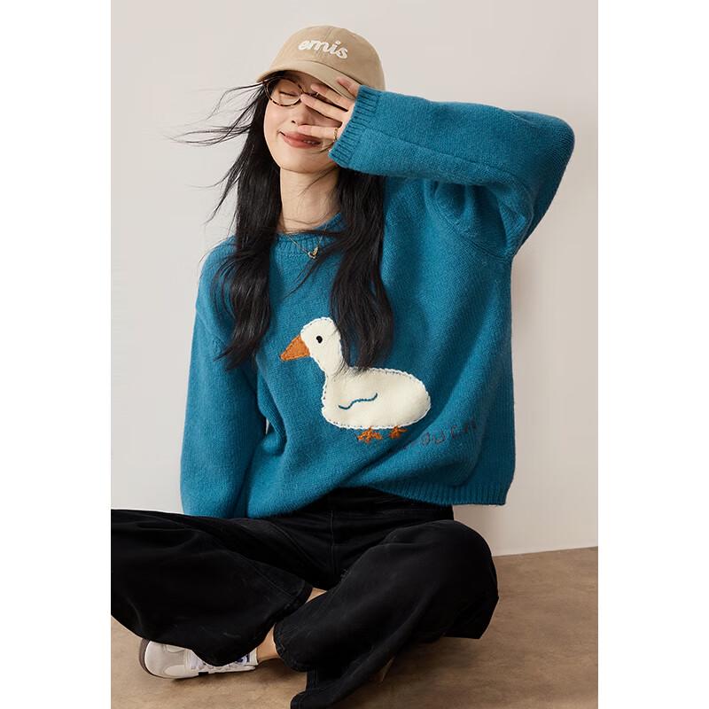 VICTORIA&VERA Women's Little Duck Jacquard Knit Sweater