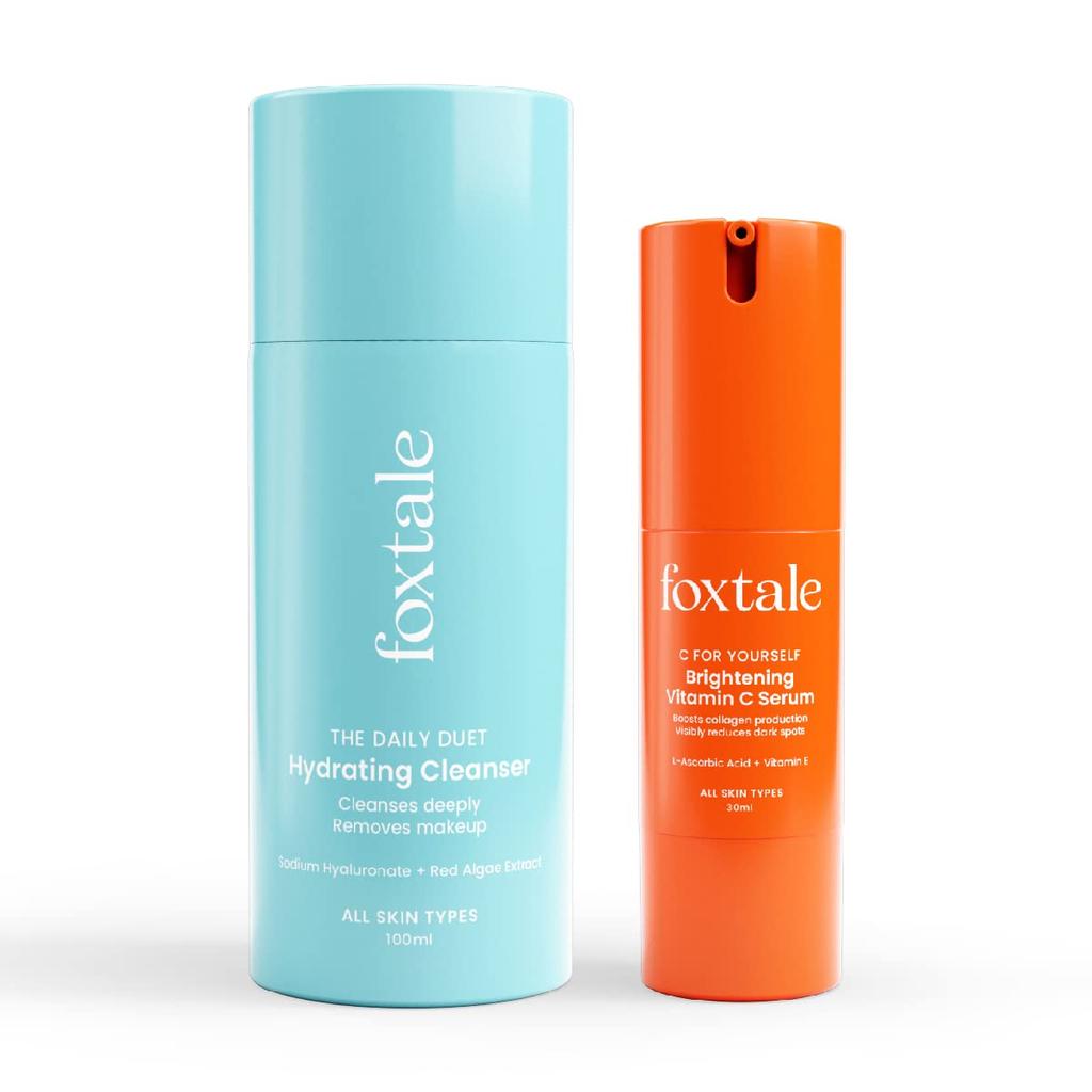Foxtale Hydrate & Glow Skin Care Kit for Glowing Skin | Cleanser Hydrating Face Wash- 100ml + Vitamin C Face Serum- 30ml | Brightening Skincare Com