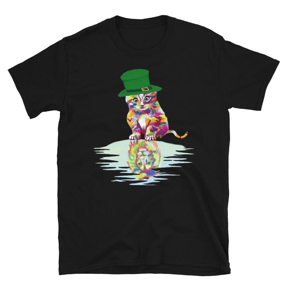 Funny St Patricks Day Cute Cat Lucky Irish Kitten Leprechaun Unisex T-Shirt L
