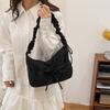 Fashion Nylon Bow Pleated Bag Drawstring Adjustable Pleated Shoulder Bag Zipper Kroean Style Women's Handbag Lady