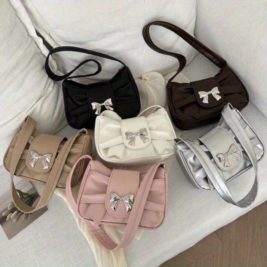 Borsa a tracolla trendy con fiocco Borsa a mano Casual Borsa da sotto braccio Borse per il pendolarismo quotidiano Borsa da sera in pelle da donna Borse da donna da lavoro