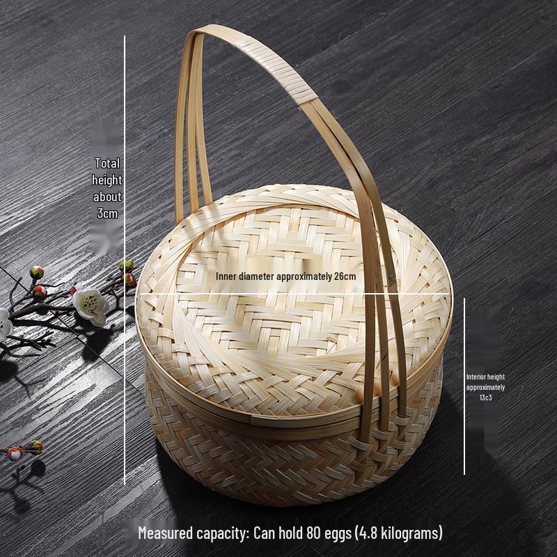 Large Bamboo Weaving Basket with Lid: Egg, Tea, Zongzi, Storage & Gift Basket