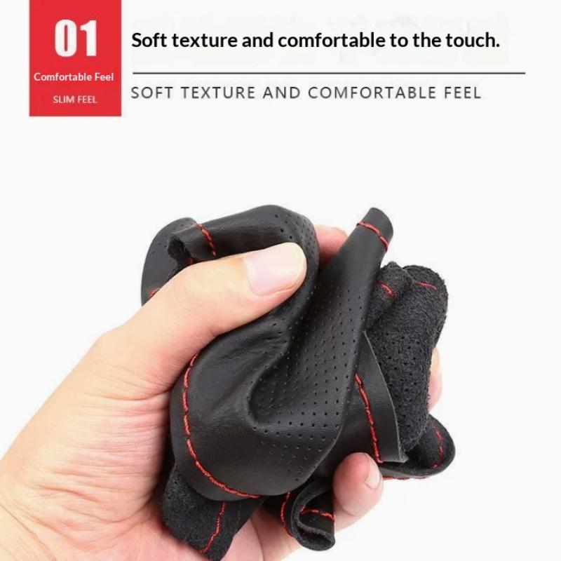 Hand Sewn Car Steering Wheel Breathable Anti Slip Universal Protective Cover Leather Suitable 38cm Elastic Band Texture Decor