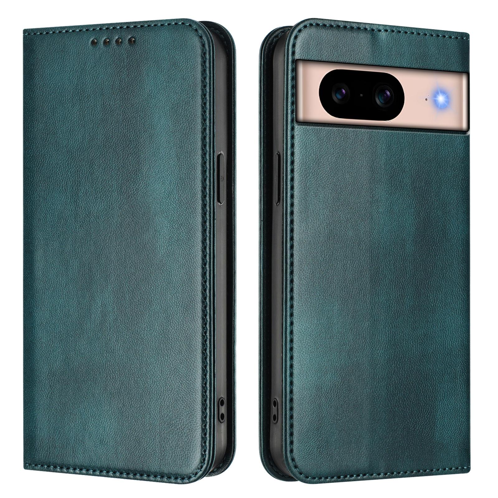 

For Google Pixel 8a Wallet Cases Retro Texture RFID Blocking Leather Phone Cover Dark Green