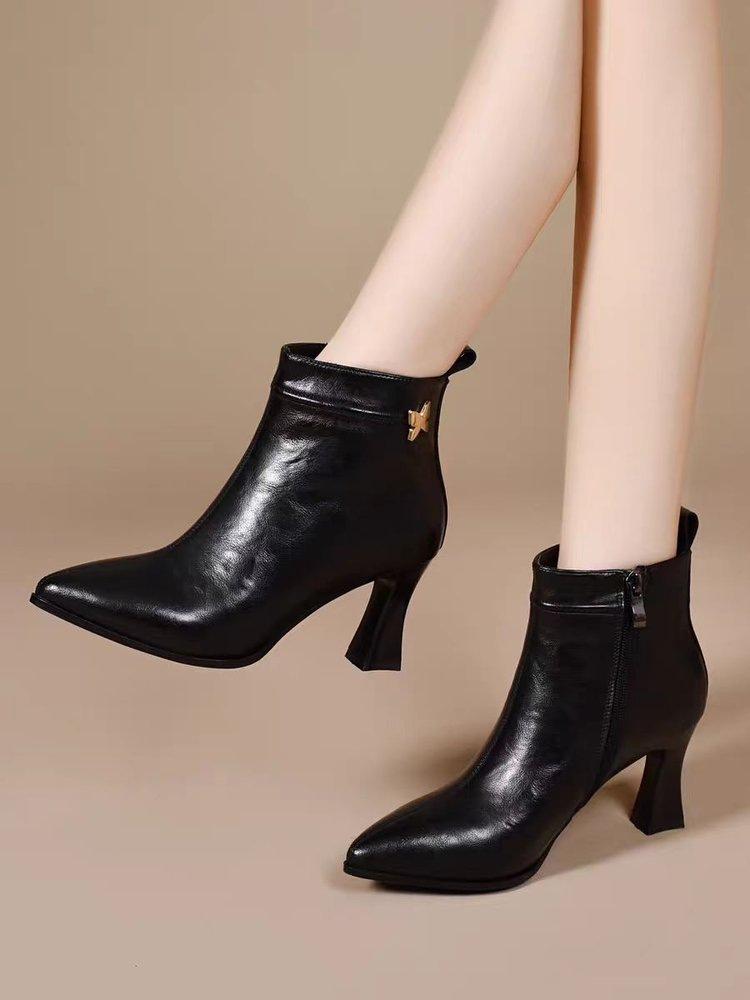 

Autumn and winter new thin heel soft sole medium heel single boots pointed high heels short boots hand-scratched fashion boots 35