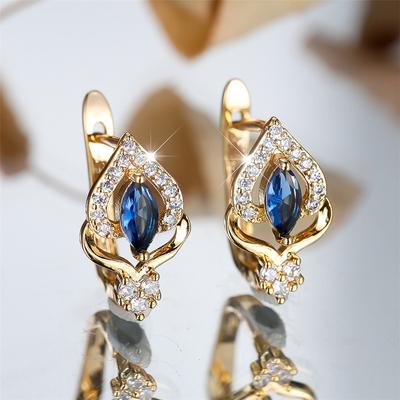 Luxury Female Blue Zircon Stone Hoop Earrings Fashion Female Gold Color Wedding  For Women