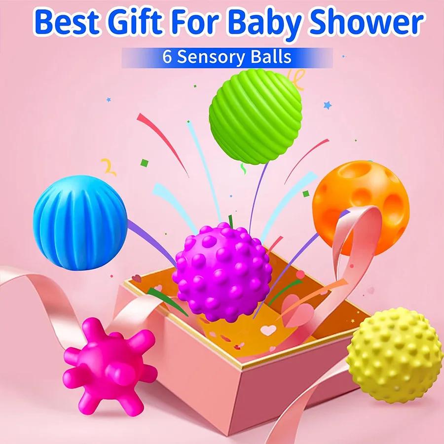 6PCS Textured Balls for Baby Sensory Play 6-12 Months Activity Multi Soft Ball Montessori Shower Toys for Children Best Gift