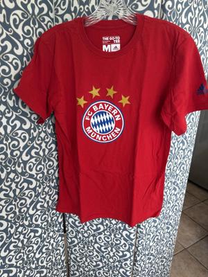 Adidas FC Bayern Munich Men's 100% Cotton T-shirt Mens Tees Top M Size S/S, Red with Logo