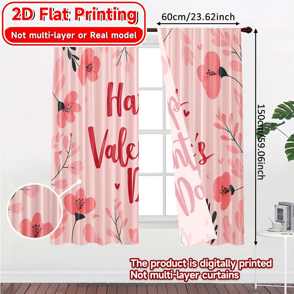 2D Flat Printing  2pcs Floral Valentines Popular Minimalist Curtains Semi-Sheer Curtains Thermal Insulation   and Room Darkening