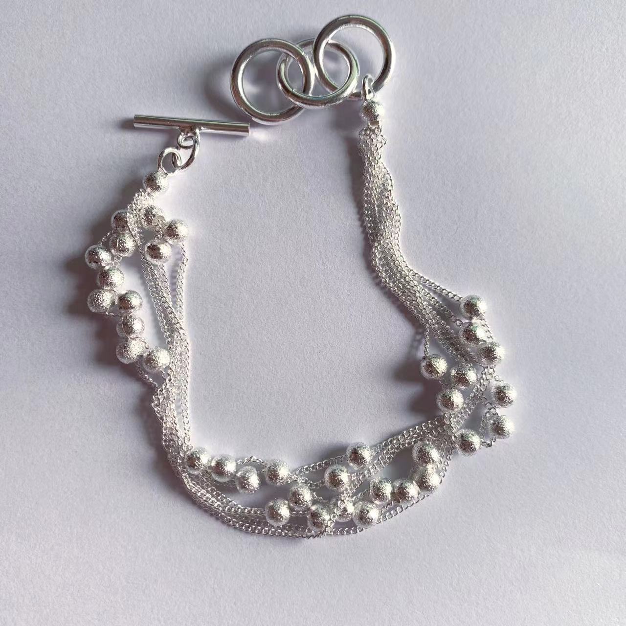 

Посеребренный женский браслет, шестирядный браслет из круглых бусин