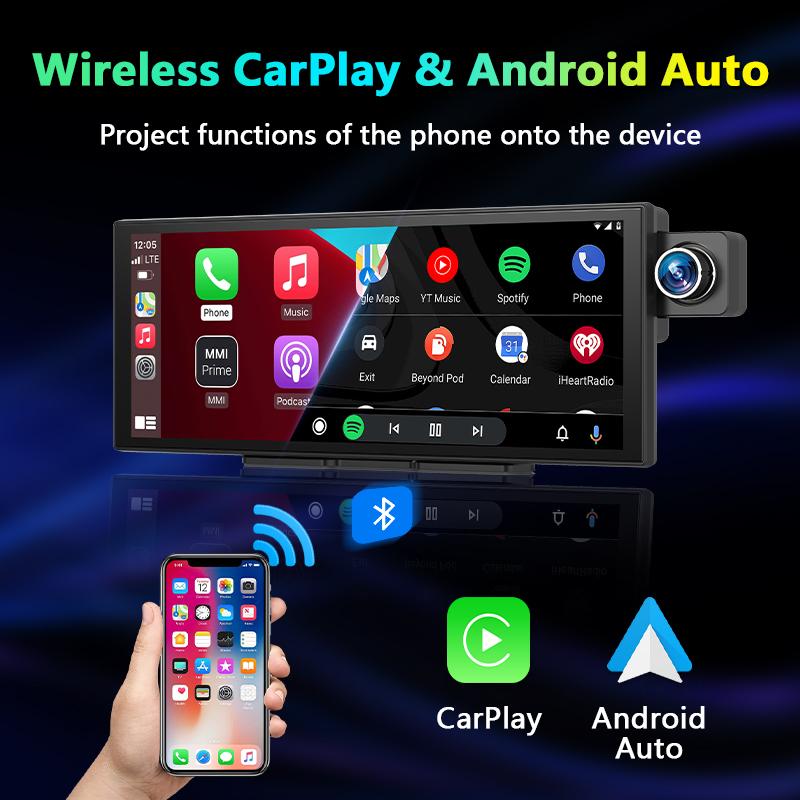 11.26Inch 4K Dash Cam Rotating Lens Video Recorder Dashboard Car DVR Wireless Carplay Android Auto FM BT AUX GPS Parking Monitor
