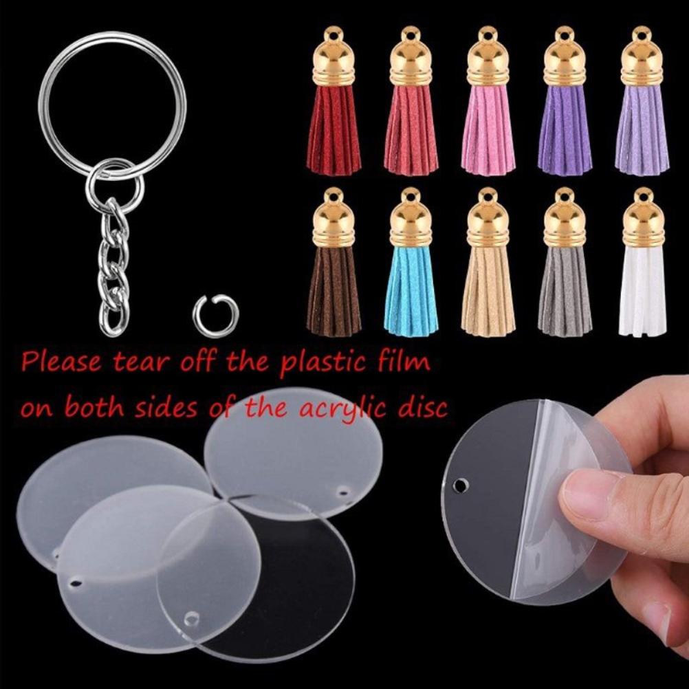 Acrylic Keychain Blanks Keychain Tassels Set Round Acrylic Keychain Blanks and Keychain Tassels