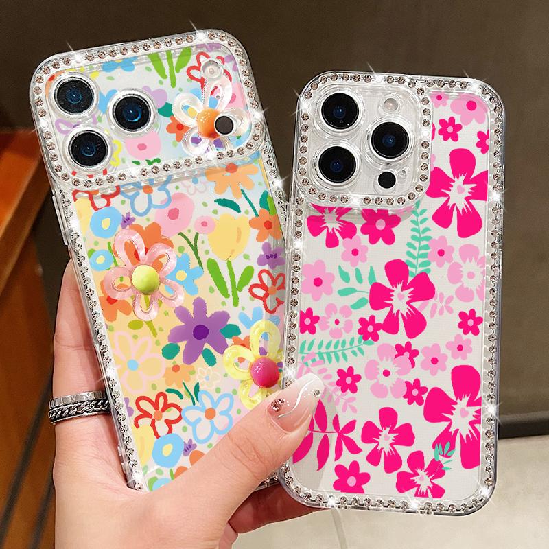 Bling Diamond Oil Painting Soft Silicone Case For iPhone 16e 16 15 14 13 17 Pro Max 13 15 Pro 17 Shockproof TPU Phone Cover